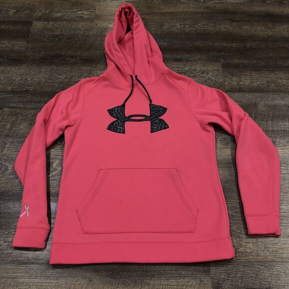 Under Armour Hoodie Womens S Pink Fitted Coldgear Logo Breast Cancer Awareness - Picture 1 of 12